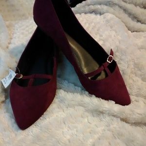 Burgundy suede flat